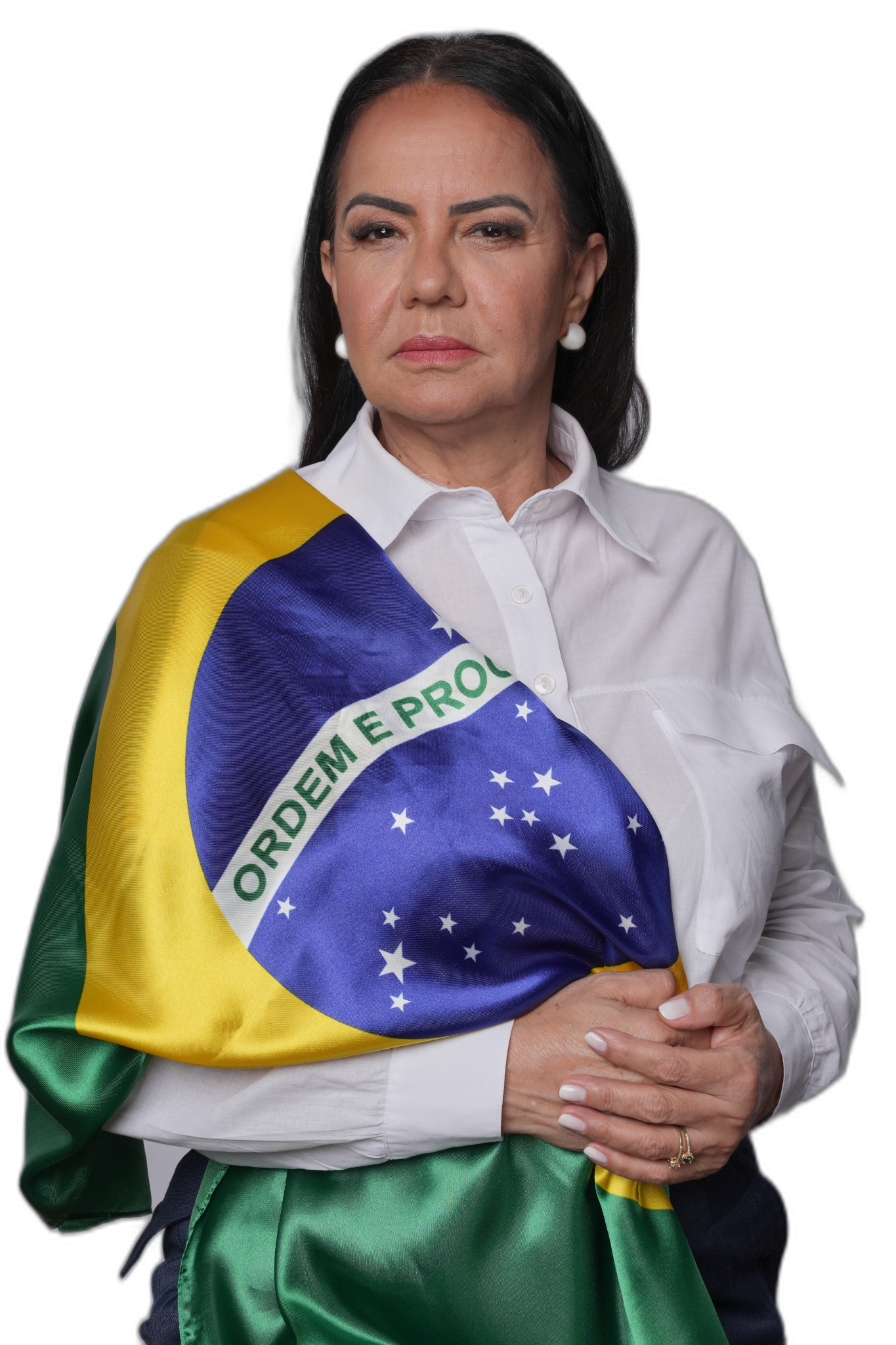 Wanda Delazari com a bandeira do Brasil